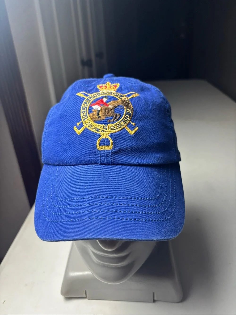 VTG Polo Ralph Lauren PRL Club Royal Blue Equestrian Crest Denim Cap Hat